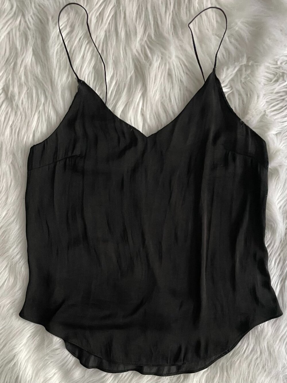 black satin silky v neck cami tank top thin strap size medium